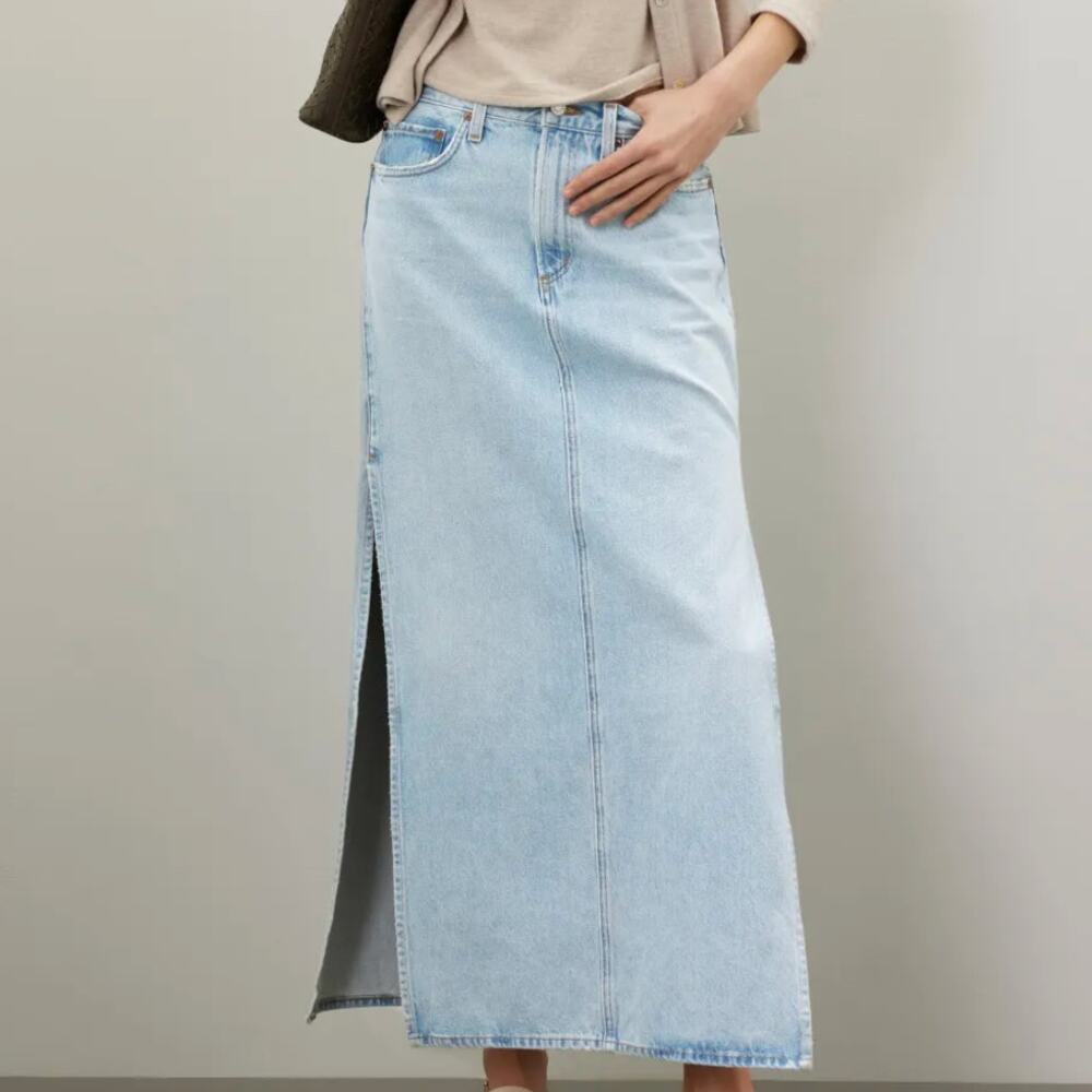 Agolde Denim Maxi Skirt SIZE 27  Jean Slit Western Rigid Country Festival $258